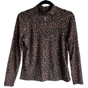 Thalia Sodi Sheer Top M Long Sleeve Sexy Animal Print Stretch Net Mock Neck